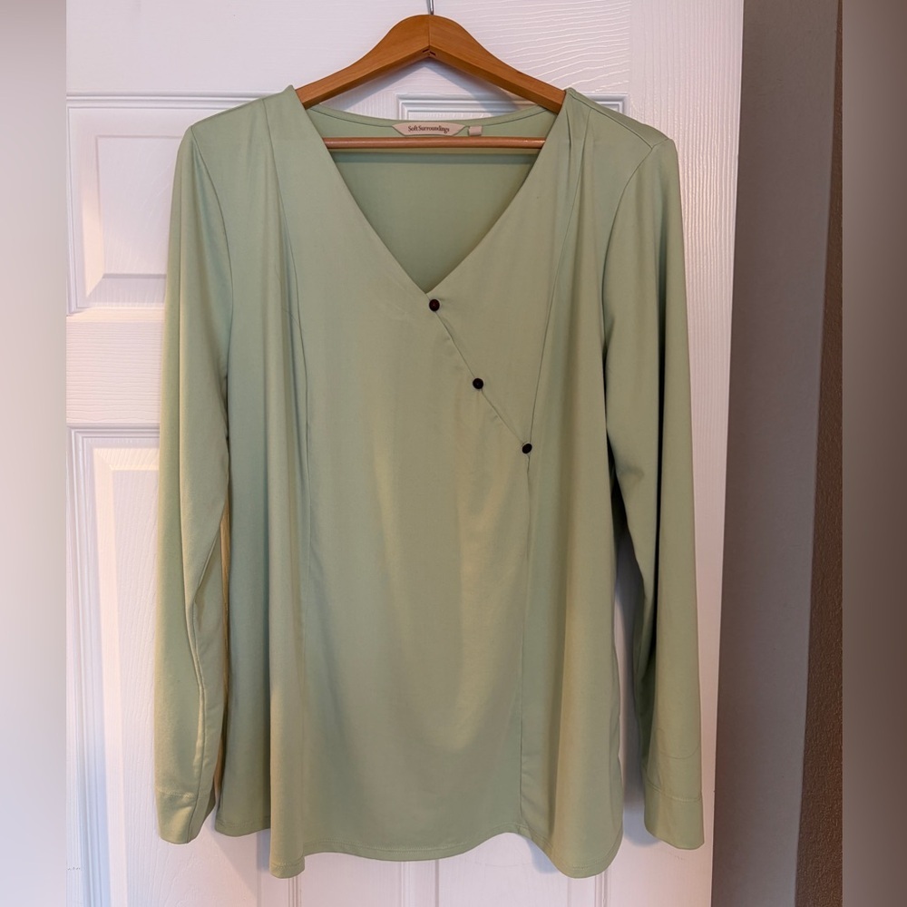 Soft Surroundings Faye Tunic Top Blouse Size Large Mint Green Luxury S8
